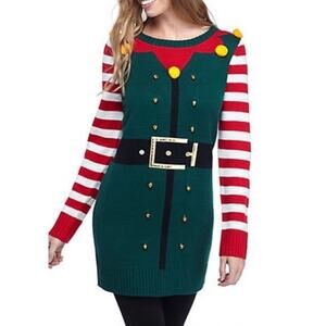 NWOT New Directions Elf Ugly Christmas Tunic Sweater with Bells Size XL